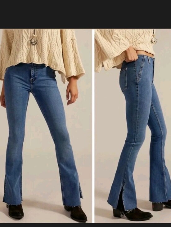 We The Free Denim - We The Free Flare Distressed Slit Jeans Womens 29 Boho Western Festival Rodeo